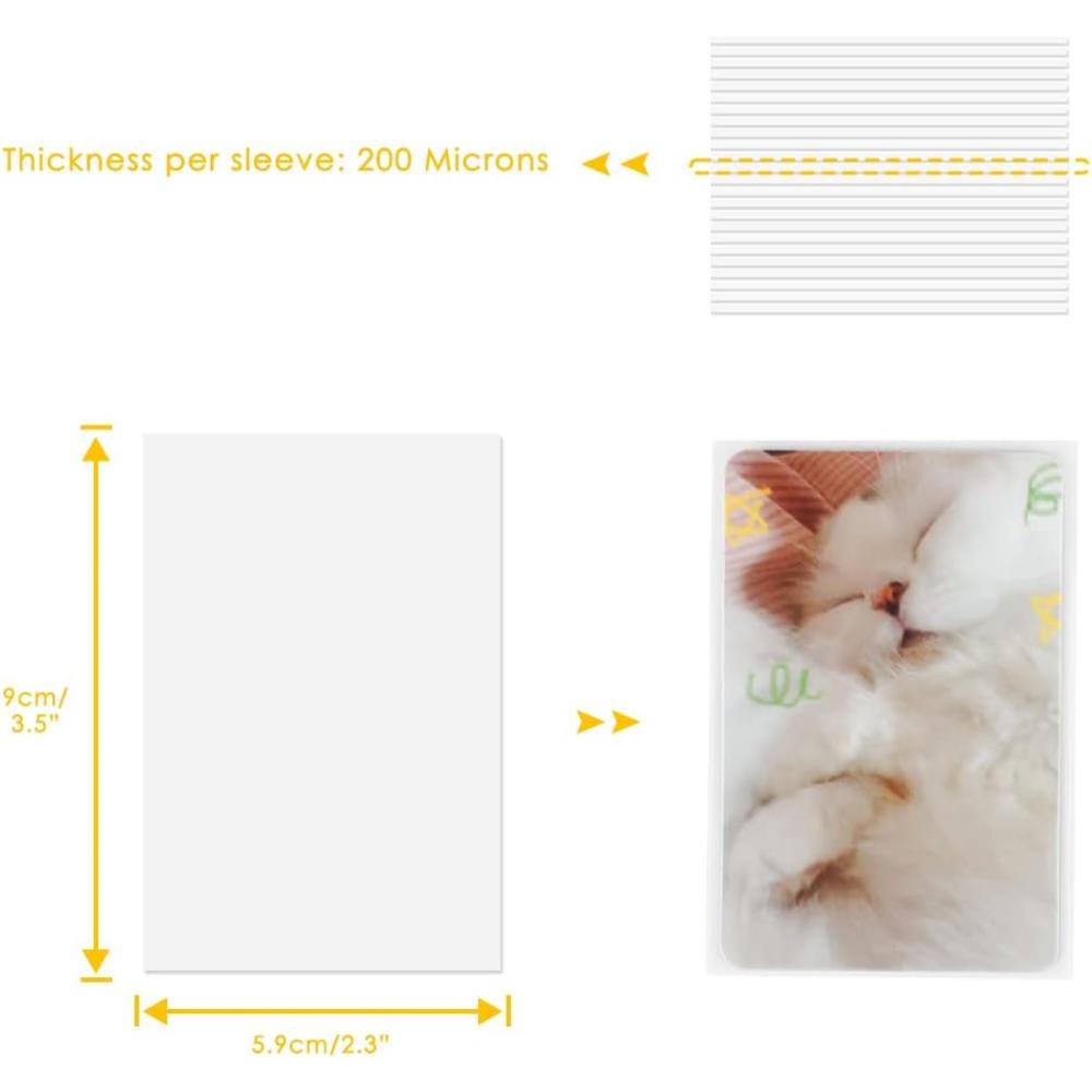 Baskiss 100 Packs Photocard Sleeves, 59 x 90 mm 200 Microns Kpop Clear Sleeves Idol Photo Cards Transparent Protector Tranding Cards Sh