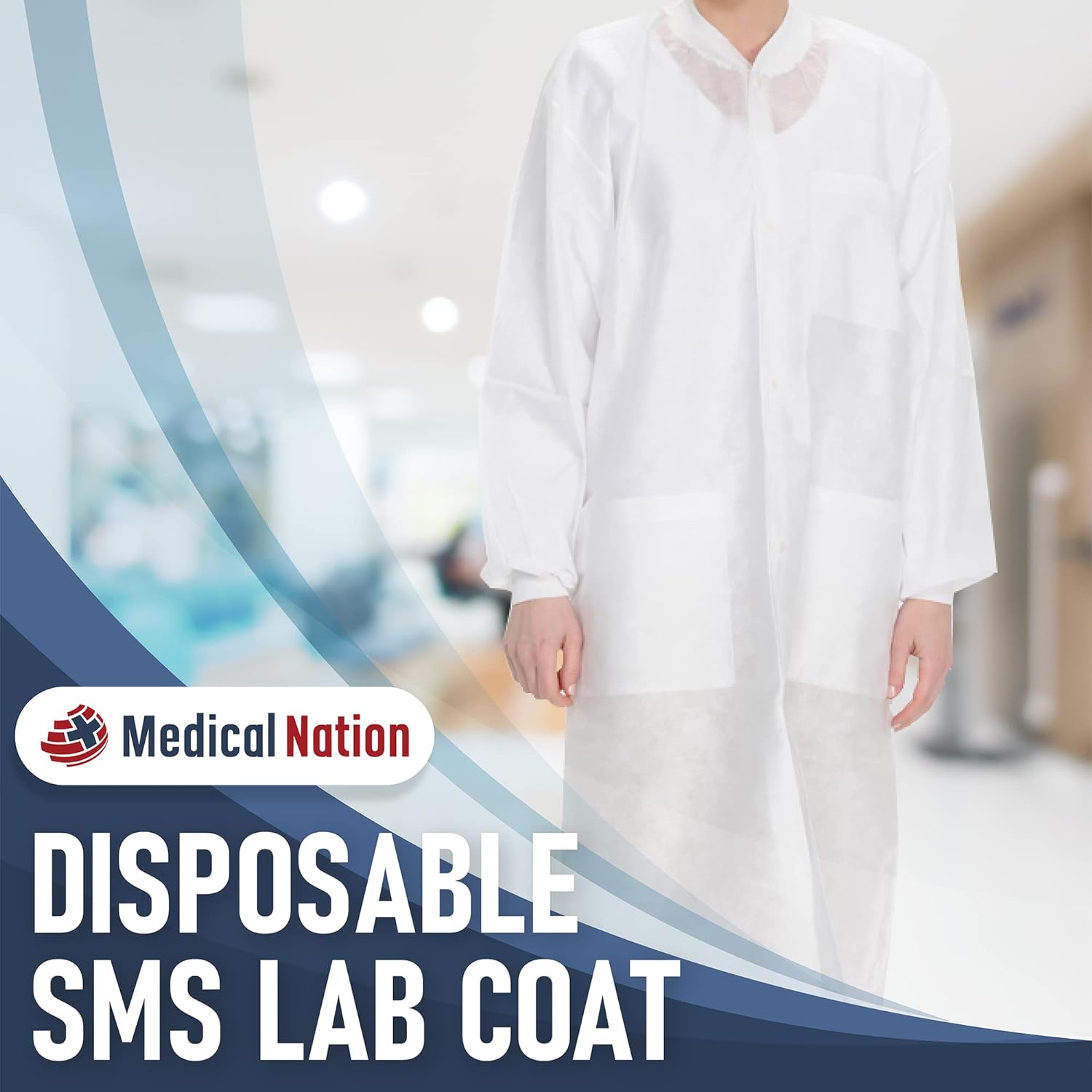 MEDICAL NATION 10 Disposable Lab Coats - White Lab Coat with Pockets, Knee Length, Lab Coat Women and Men | Perfect For Use in