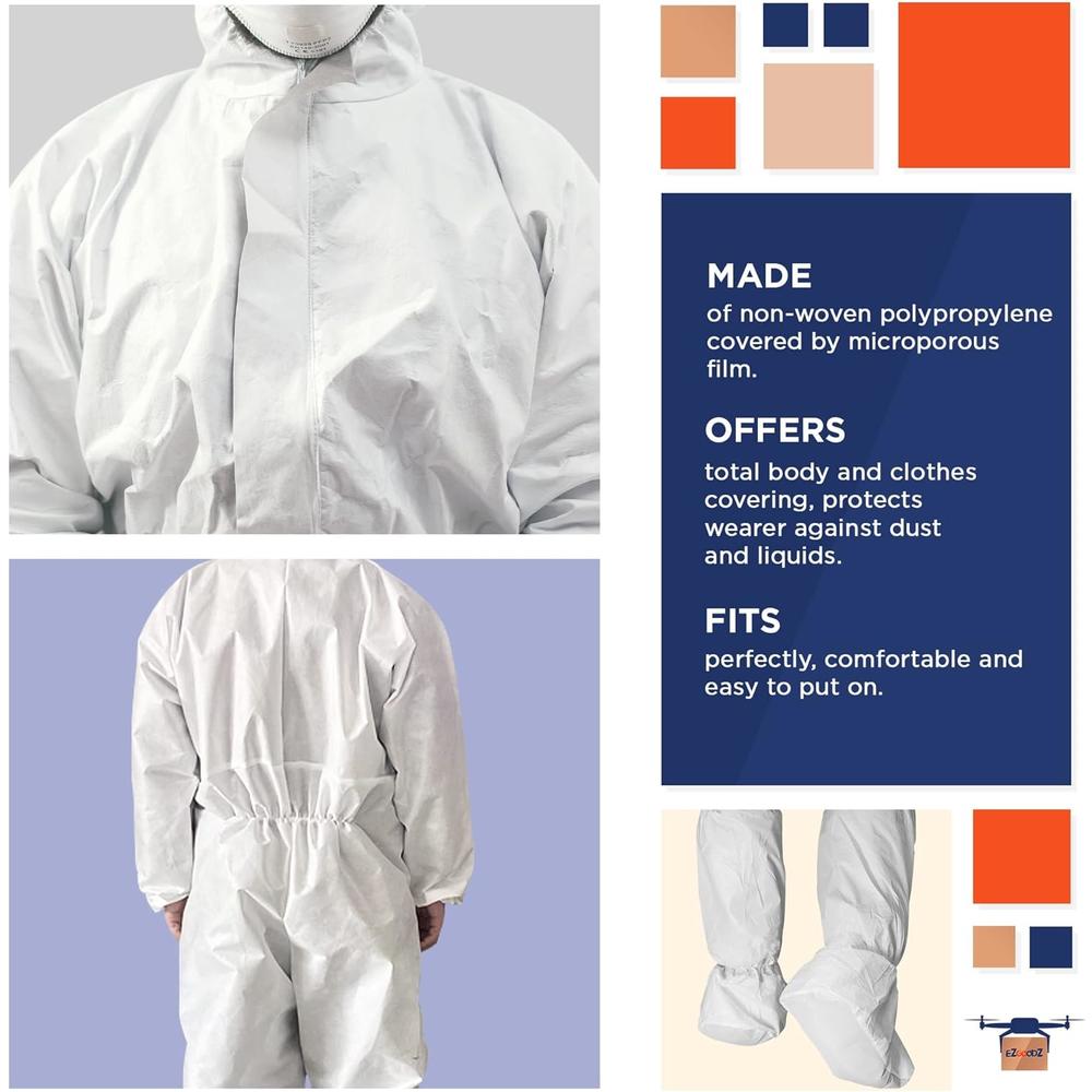 Generic EZGOODZ Disposable Coveralls with Hood, Boots, Waterproof Microporous White Paint Coveralls, Unisex Hazmat Suits Disposable