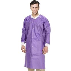 AMZ Medical Supply Disposable Lab Coat Medium, Pack of 10 Purple Disposable Lab Coats for Adults, 45 gsm SMS Painting Lab Coat Disposable with 3 P