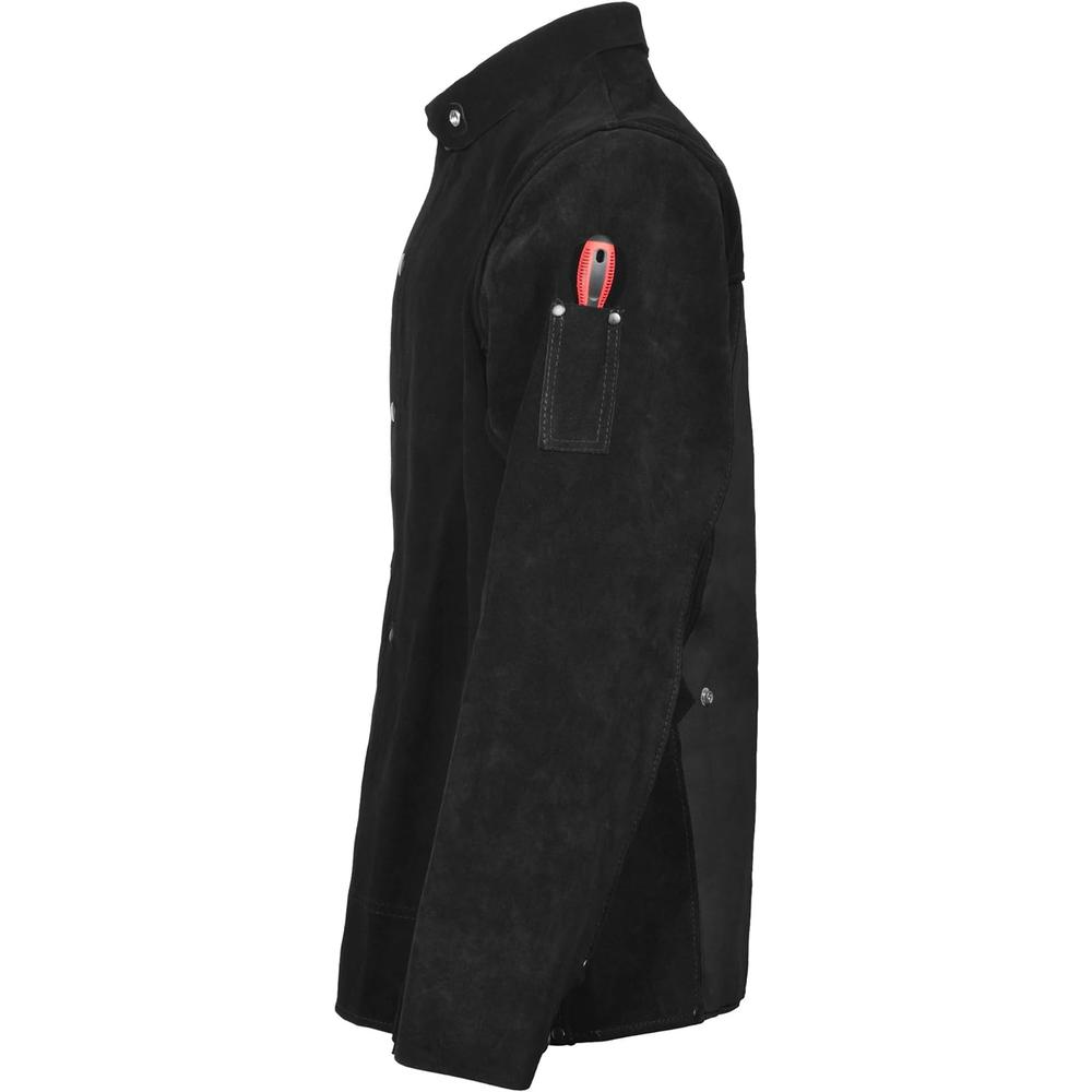 Generic Black Leather Welding Jacket, Heavy Duty FR Split Cowhide Leather Work Safety Jackets, Welder Jackets for Men