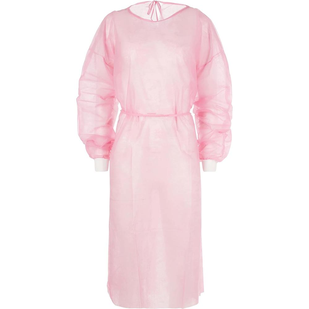 Generic Nobles Universal Size Pink Disposable Isolation Gowns - Latex-Free Gown is Fluid Resistant with Knitted Cuffs - Medical