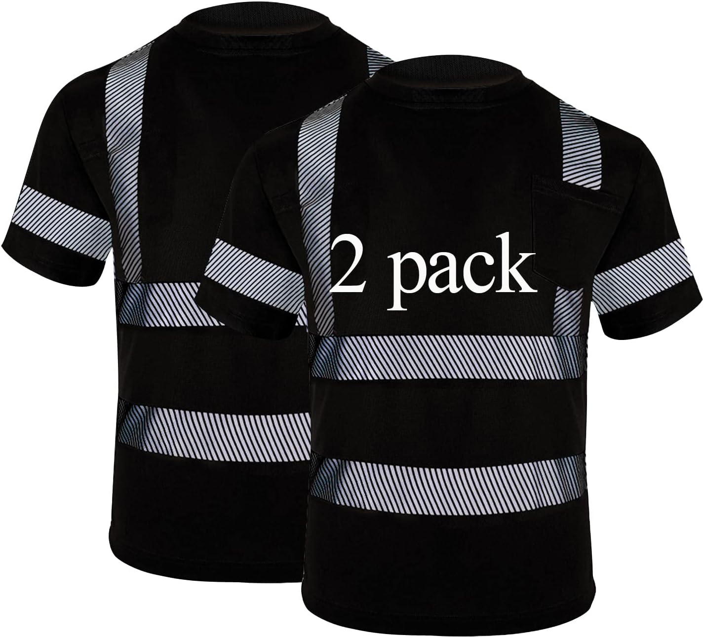 Vendace Safety Shirts for Men 2 Pack High Visibility Reflective Hi Vis Short Sleeve Work Shirt Black(Black,L)