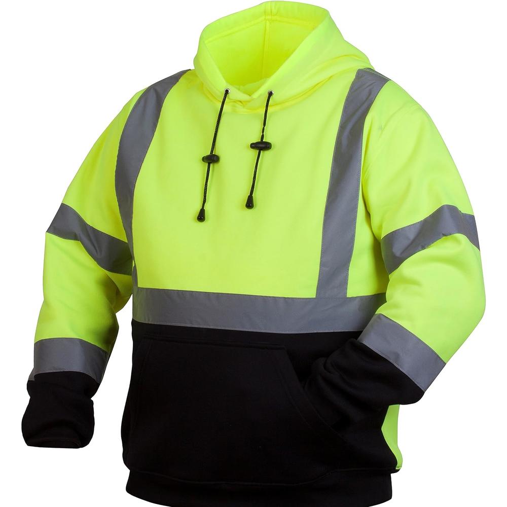 Pyramex Safety unisex adult Hoodie  Hi Vis Lime Safety Pullover Sweatshirt with Black Bottom 2X Large, Green, XX-Large US