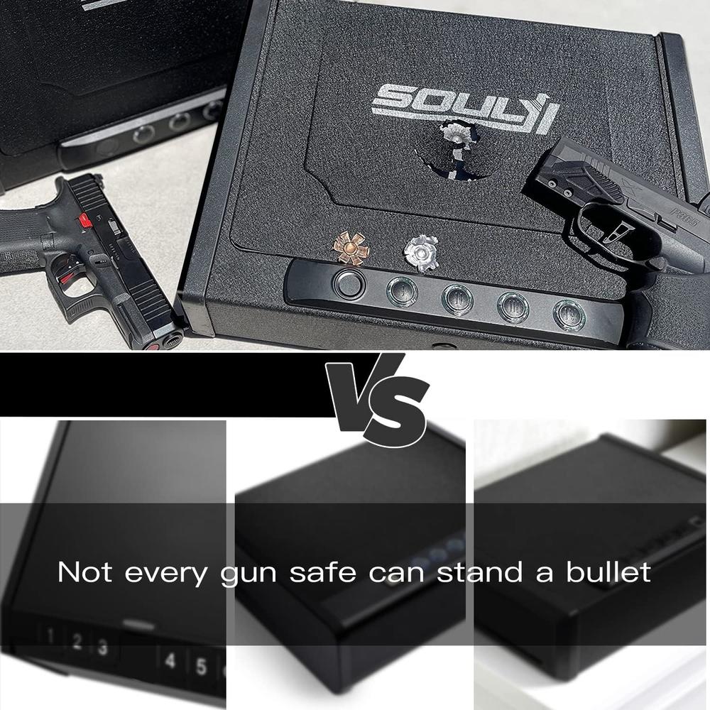 SOULYI Biometric Fingerprint Gun Safe for 3 Pistols Safe DOJ Certified with 3 Quick Access Handgun Safe,Digital Keypad Frosted Black B