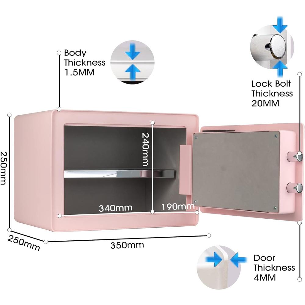 GOLDENKEY Digital Security Safe&#194;&#160;and Lock Box,Small Safe box for Money, Fingerprint Lock,Perfect for Home Office Hotel