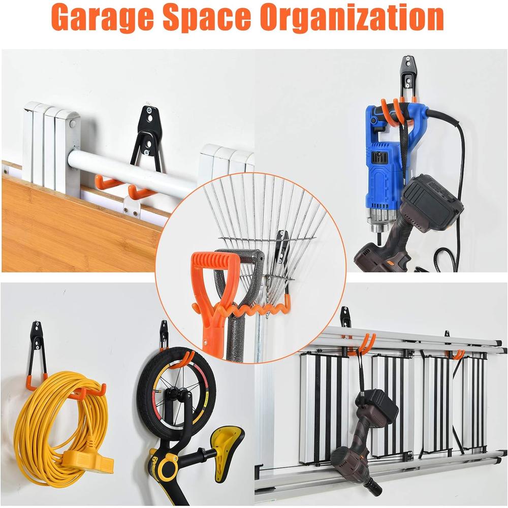 AOBEN Garage Hooks,24Pack Heavy Duty Garage Hanger Organizer Anti-Slip Double Wall Garage Storage Hooks for Ladder, Power Tool,Bike,R