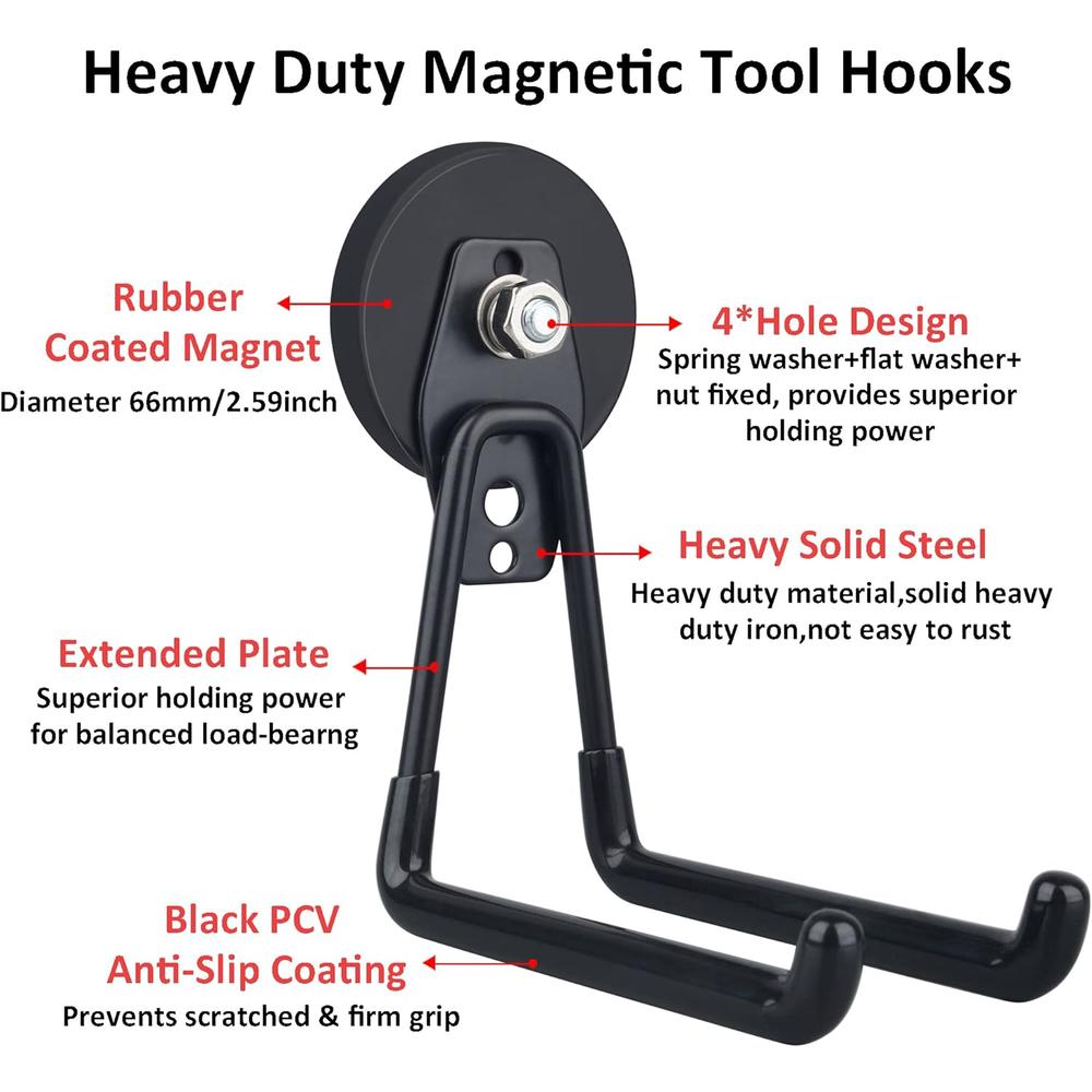 ULIBERMAGNET Magnetic Hooks, Cordless Drill Hooks Heavy Duty,Power Tool Organizer,Large Manget with Hooks for Workshop Organization,2 Pack T