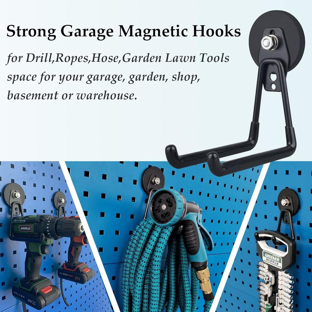 ULIBERMAGNET Magnetic Hooks, Cordless Drill Hooks Heavy Duty,Power Tool Organizer,Large Manget with Hooks for Workshop Organization,2 Pack T