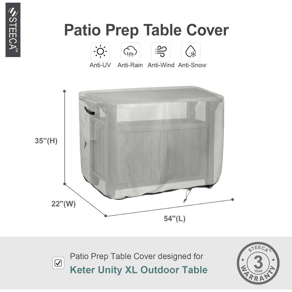 STEECA Patio Prep Table Cover for 52 Inch Keter Unity XL Portable Table, Waterproof Weather-Resistant BBQ Grill Prep Table Cover 54L x
