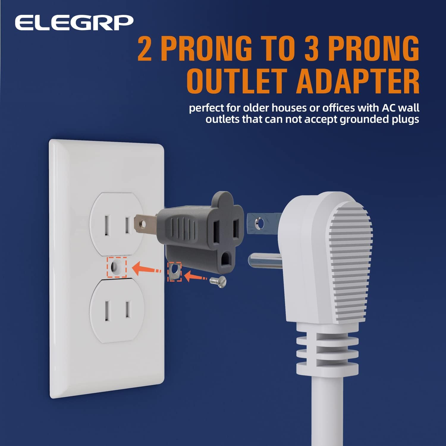 elegrp 2 to 3 Prong Grounding Adapter Outlet, 2-Prong to 3-Prong Adapter Converters for Wall Outlets Plugs, Portable Polarized Outlet