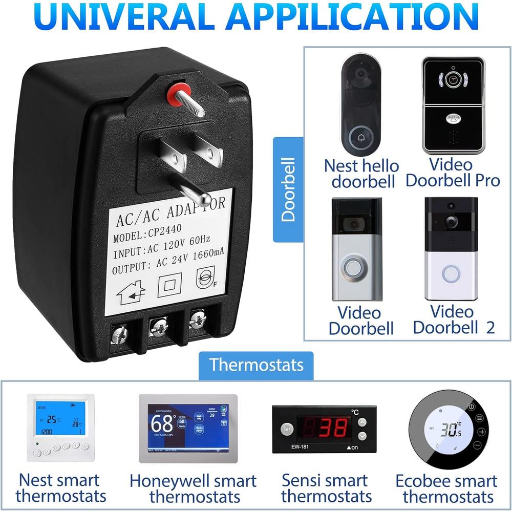 Moukeren 2 Pcs 24VAC 40VA Plug in Transformer Doorbell Transformer Compatible with Ring Doorbell, Ecobee, Sensi, Nest and Honeywell Ther