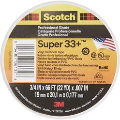 Scotch Super33 7100002398 Super 33+ Vinyl Electrical Tape, 3/4 in x 66 ft, Black, 66'