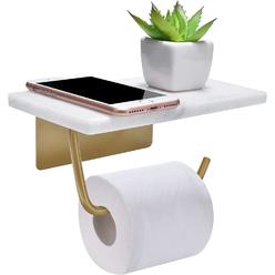 Generic Toilet Paper Holder with Shelf for Bathroom Washroom,Wall Mounted Natural Marble Tissue Holder Suitable for Mega Roll.(White)