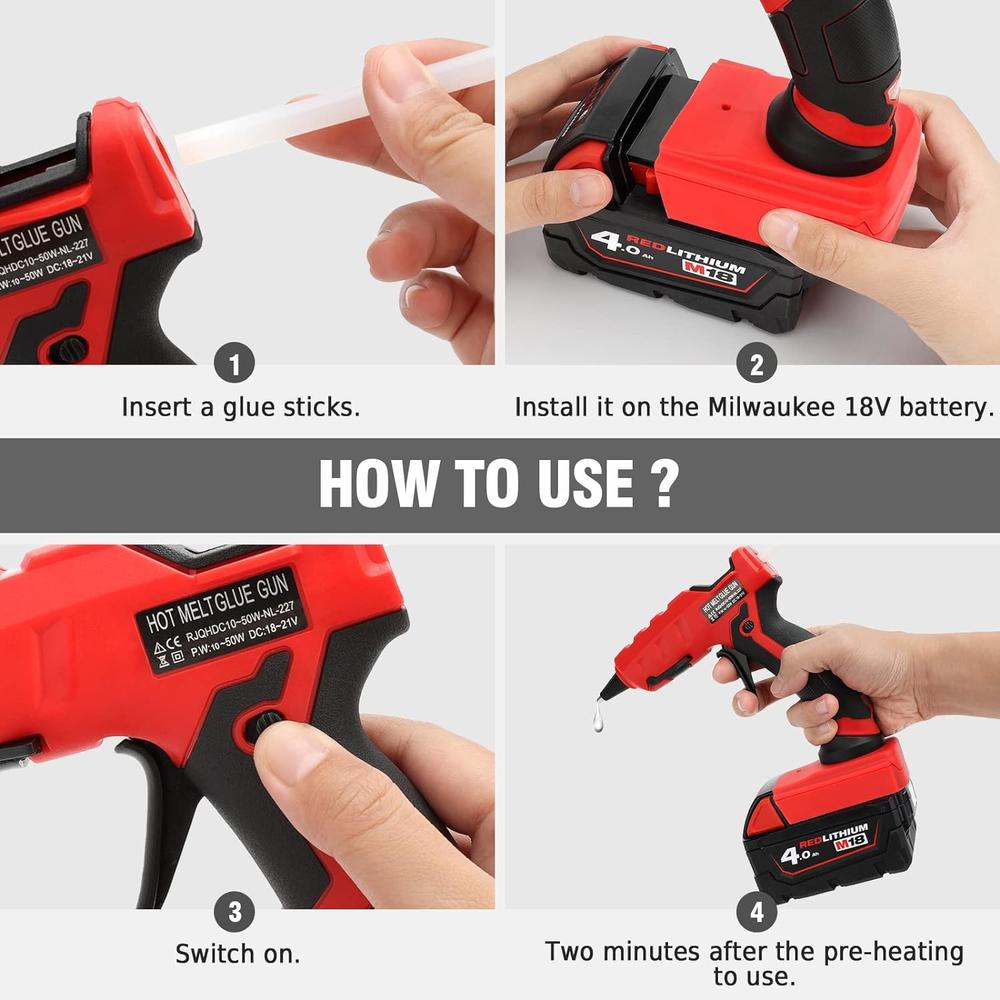 LIVOWALNY Cordless Hot Glue Gun for Milwaukee 18V Battery, Electric Power Glue Gun Kit for Arts, Crafts, Decorations, Sewing, DIY with 30