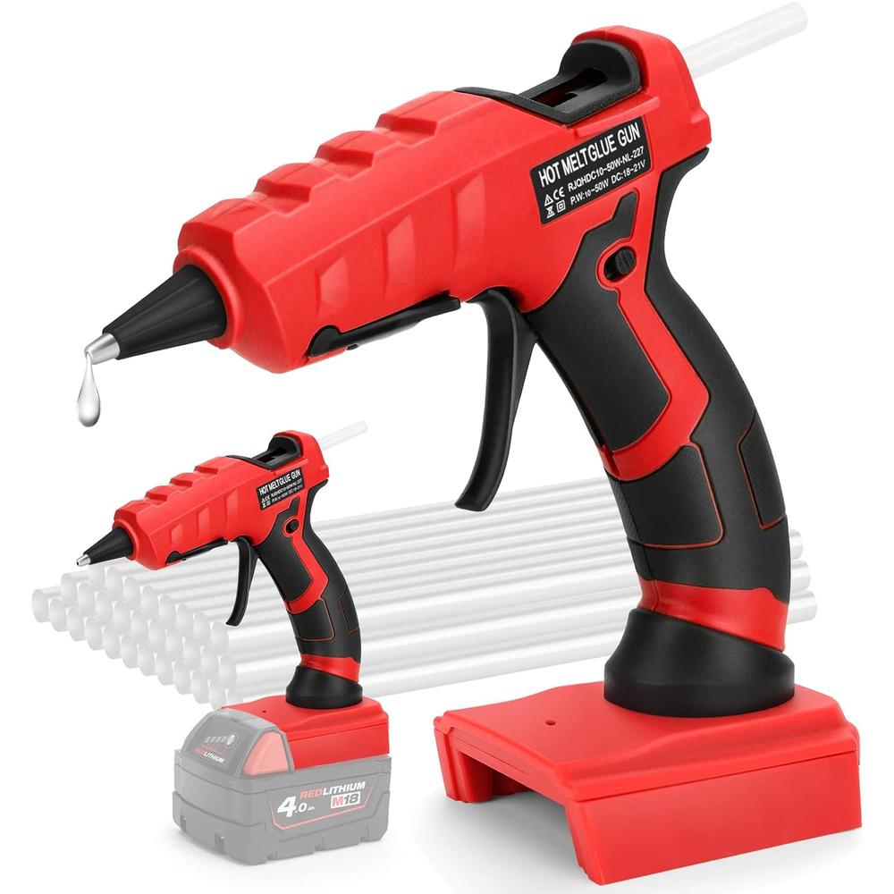 LIVOWALNY Cordless Hot Glue Gun for Milwaukee 18V Battery, Electric Power Glue Gun Kit for Arts, Crafts, Decorations, Sewing, DIY with 30