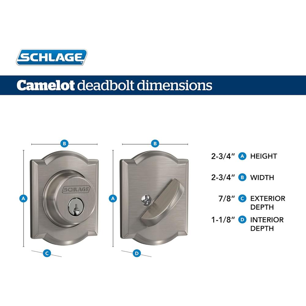 Schlage B60 N CAM 619 Deadbolt with Camelot Trim, Keyed 1 Side, Highest