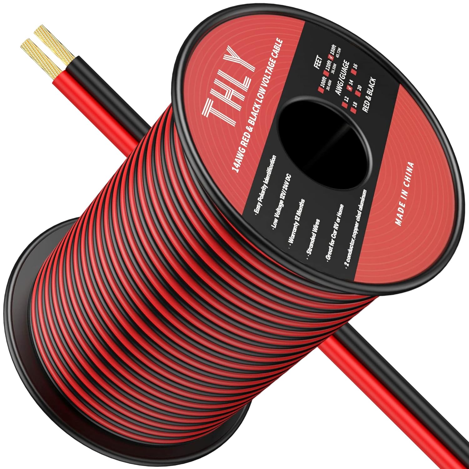 Generic THLY 14 Gauge Wire, 2 Conductor 14 AWG Wire Red and Black 150F