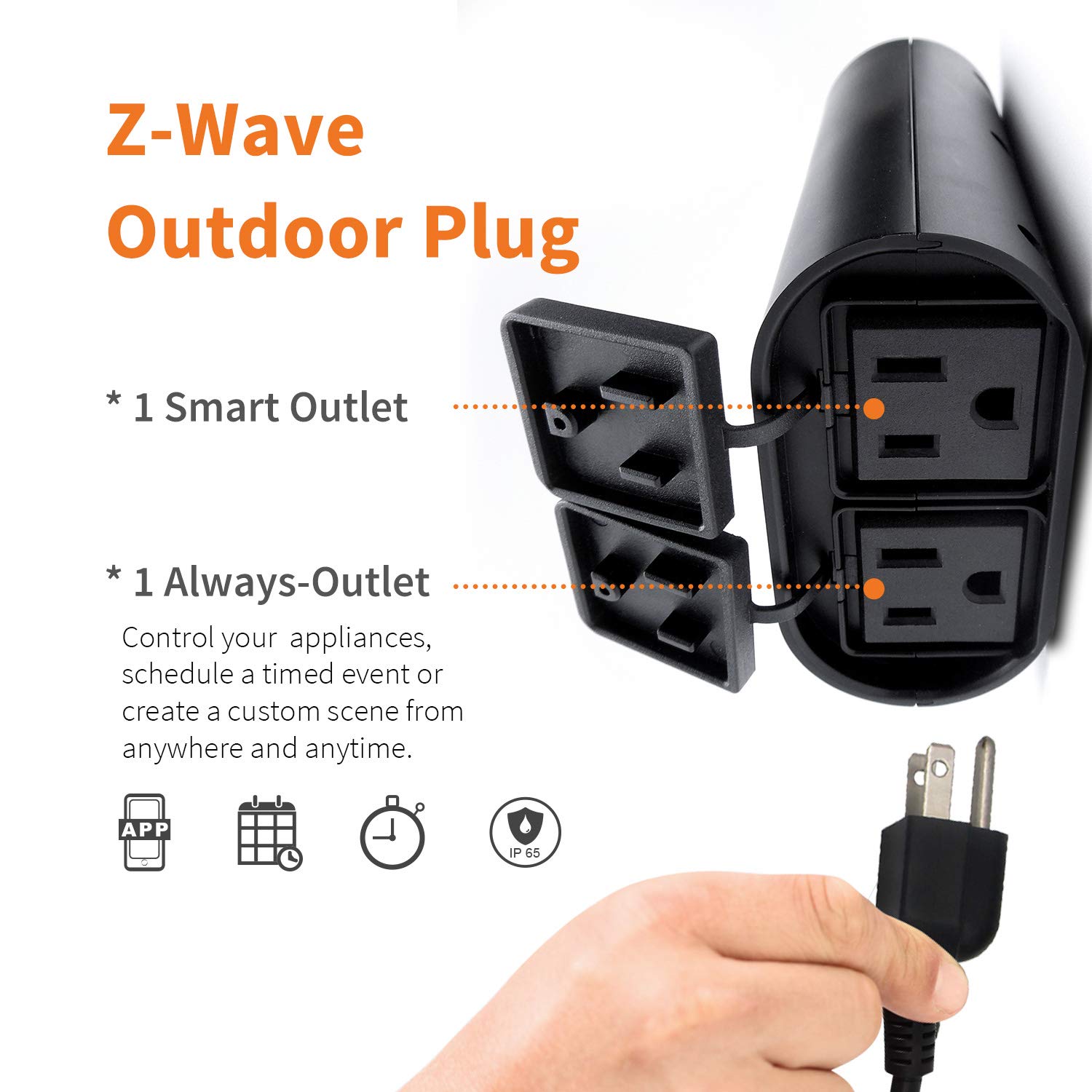 Generic Outdoor Z-Wave Plus On/Off Light and Appliance Plug, 1 On/Off Outlet+ 1 Alway On Outlet, Zwave Hub Required, Works with SmartTh