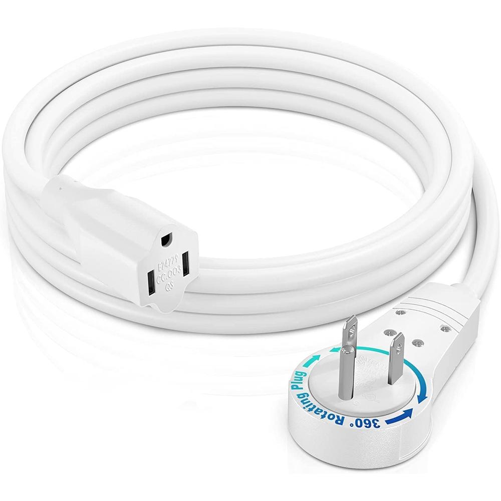 Maximm Extension Cord 6 Foot White Flat Plug, 360&#194;&#176; Rotating Short Power Cord Single Outlet, Indoor 16 Gauge 3 Prong