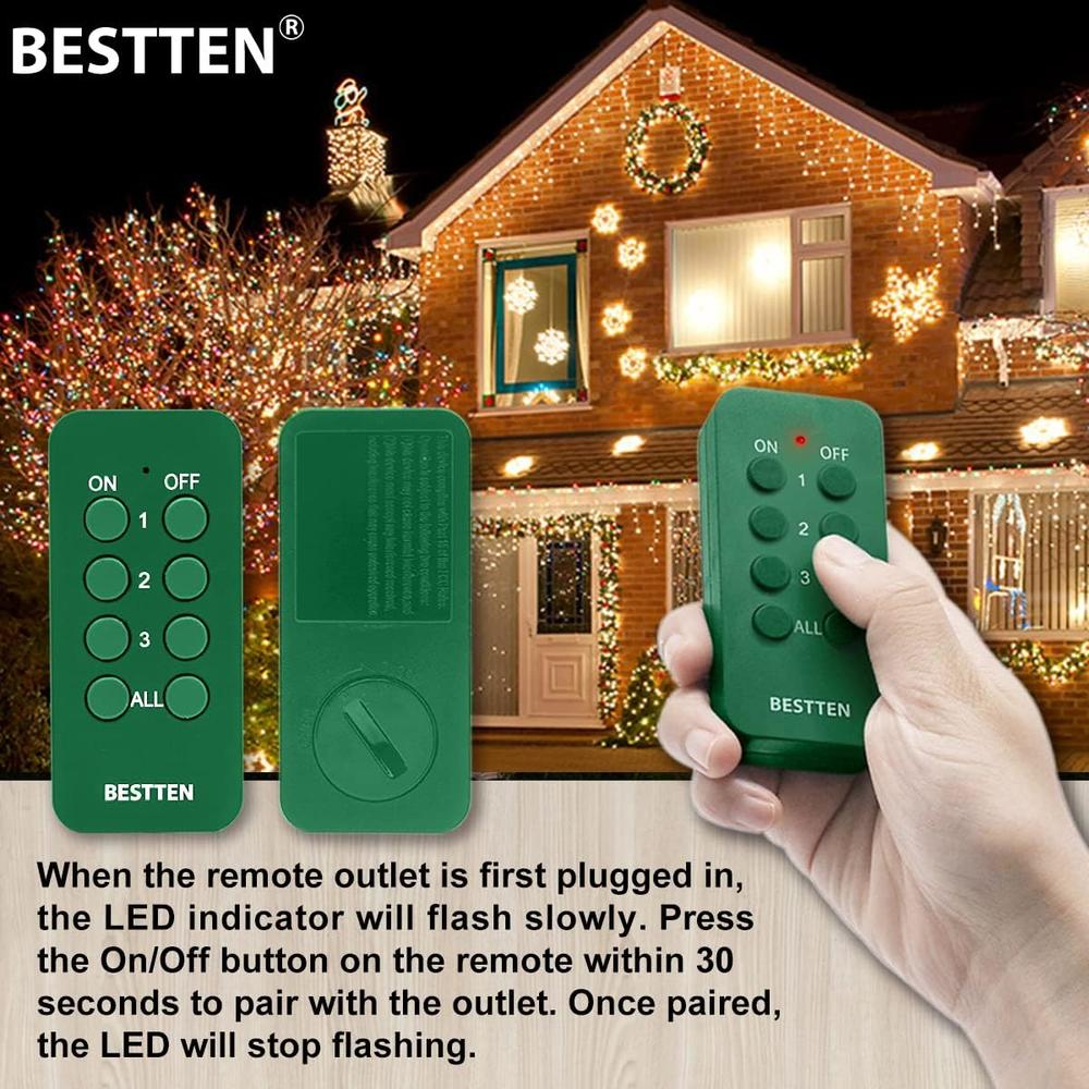 Bestten [2 Pack]  Wireless Outdoor Remote Control Outlet with 6-Inch Heavy Duty Power Cord, 2 Grounded Outlets, Weatherproof 15 Amp Ele