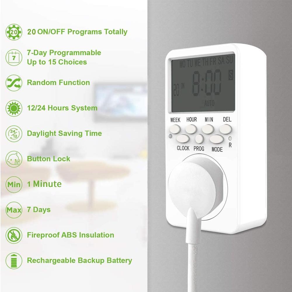 Generic Outlet Timer, Digital Countdown Plug-in Timer Outlet, 7 Day Weekly Programmable 110V AC Power Outlet Timer, Energy-Saving Indoo