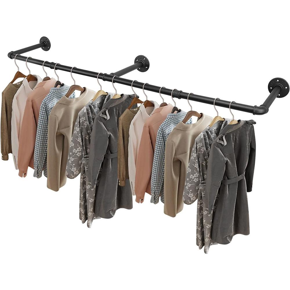 Livabber Industrial Pipe Clothes Rack, Heavy Duty Detachable Iron Garment Rack Wall Mounted, Rustic Saving Space Clothes Bar Multi-Purpo