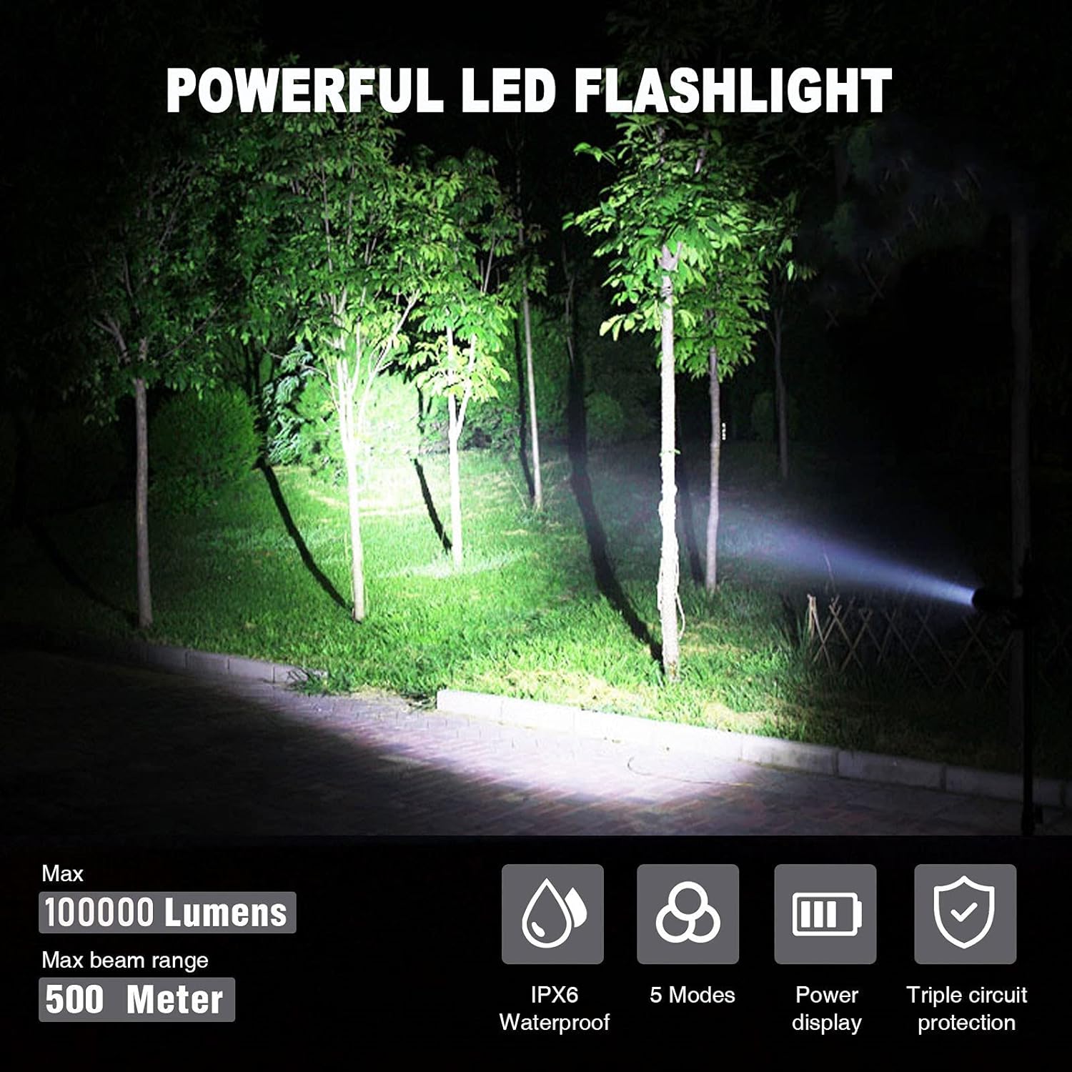 Lylting USB Rechargeable Led Flashlight, 100000 Lumens Super Bright Flashlights High Lumens, 5 Modes, IPX6 Waterproof, Tactical Flash L