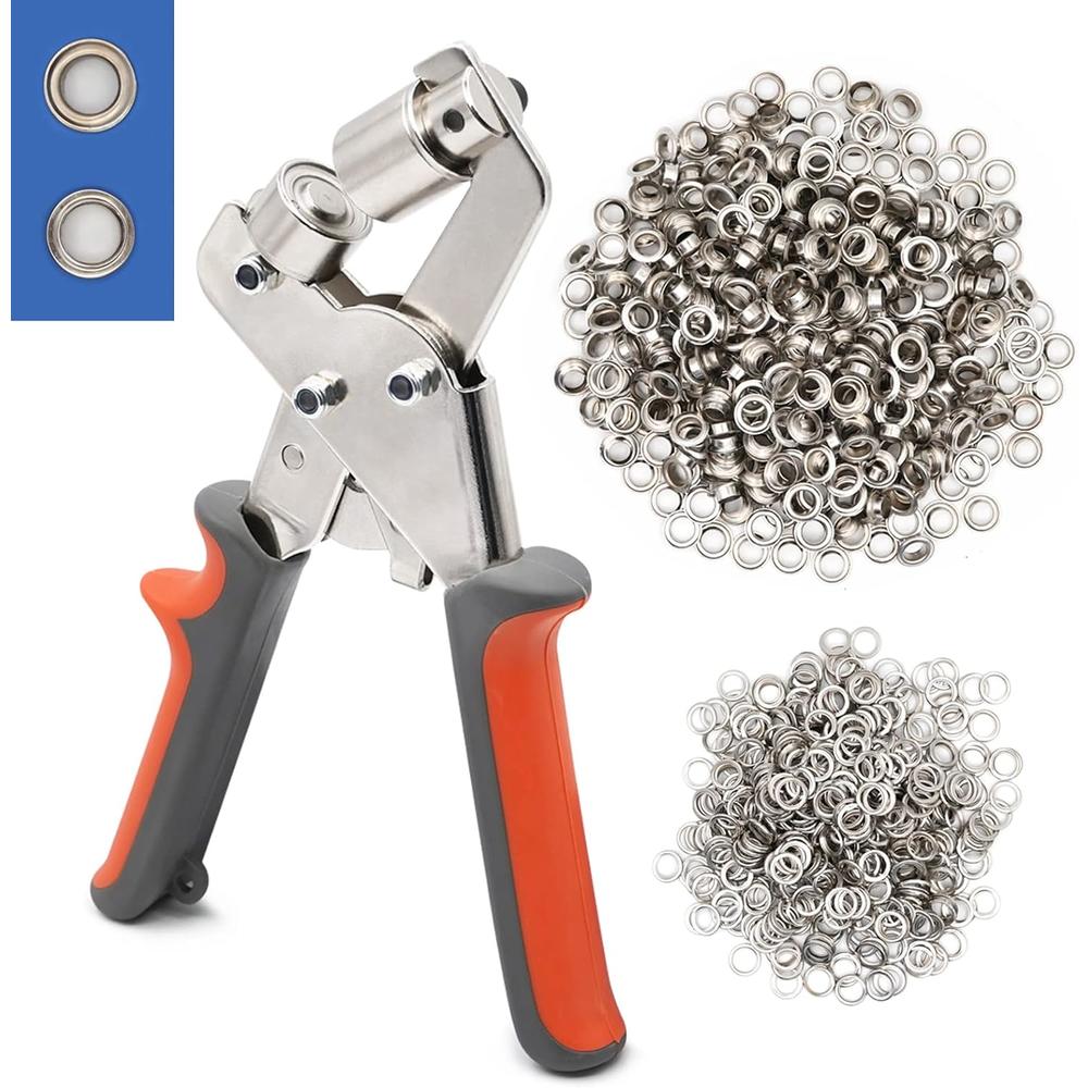 oujimai NAOEDEAH Silver 3/8 Grommet Tool Kit Heavy Duty Hand Press Grommet Machine Manual Hole Puncher Pliers with 500pcs 3/8 Inch Grom