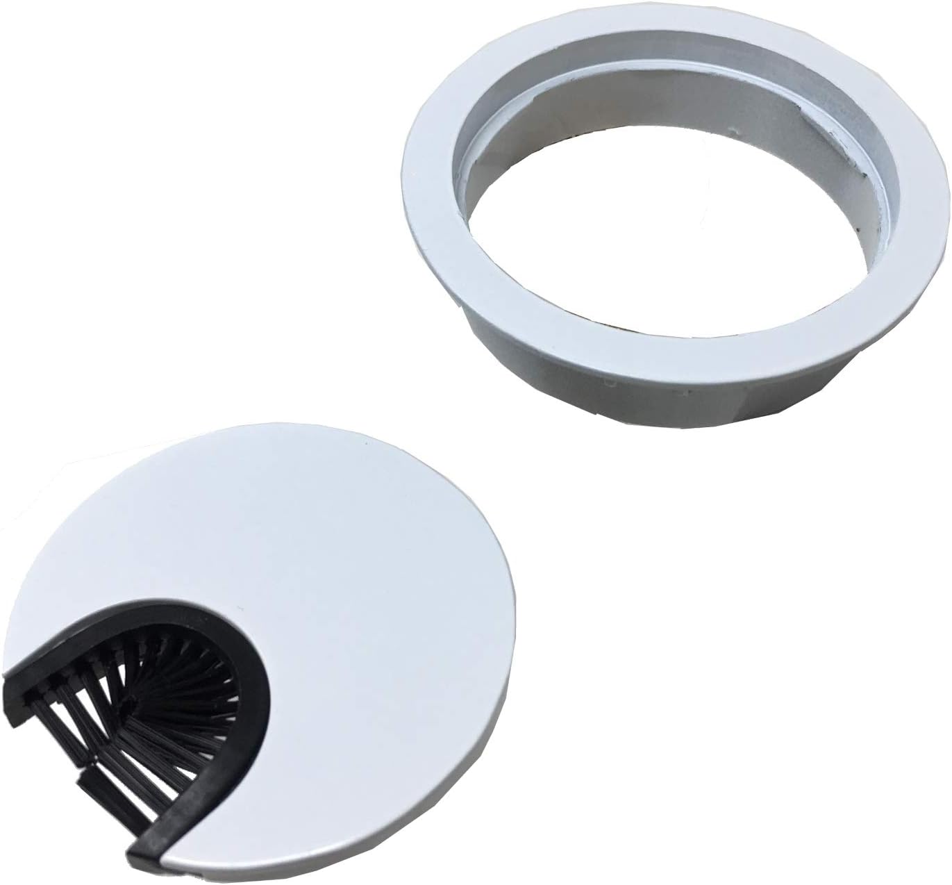 Desunia Gloss White Metal Cable Grommet - 2 Piece"Lock in" Feature with"Brush" Opening for Management of Office