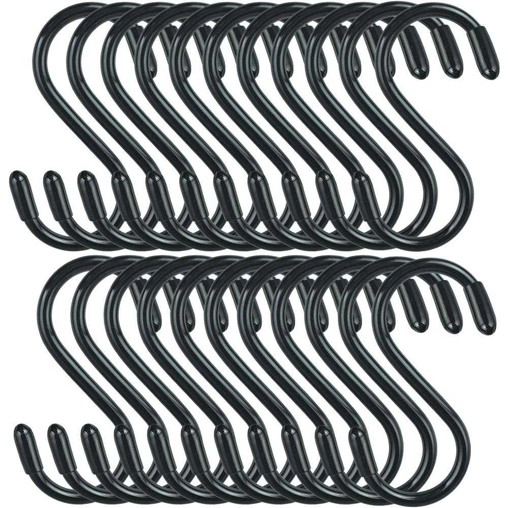 DINGEE 30 Pack Vinyl Coated S Hooks for Hanging, 3 Inch Heavy Duty S Hooks for Hanging Plants,Clothes,Non Slip Steel Metal Black Rubbe