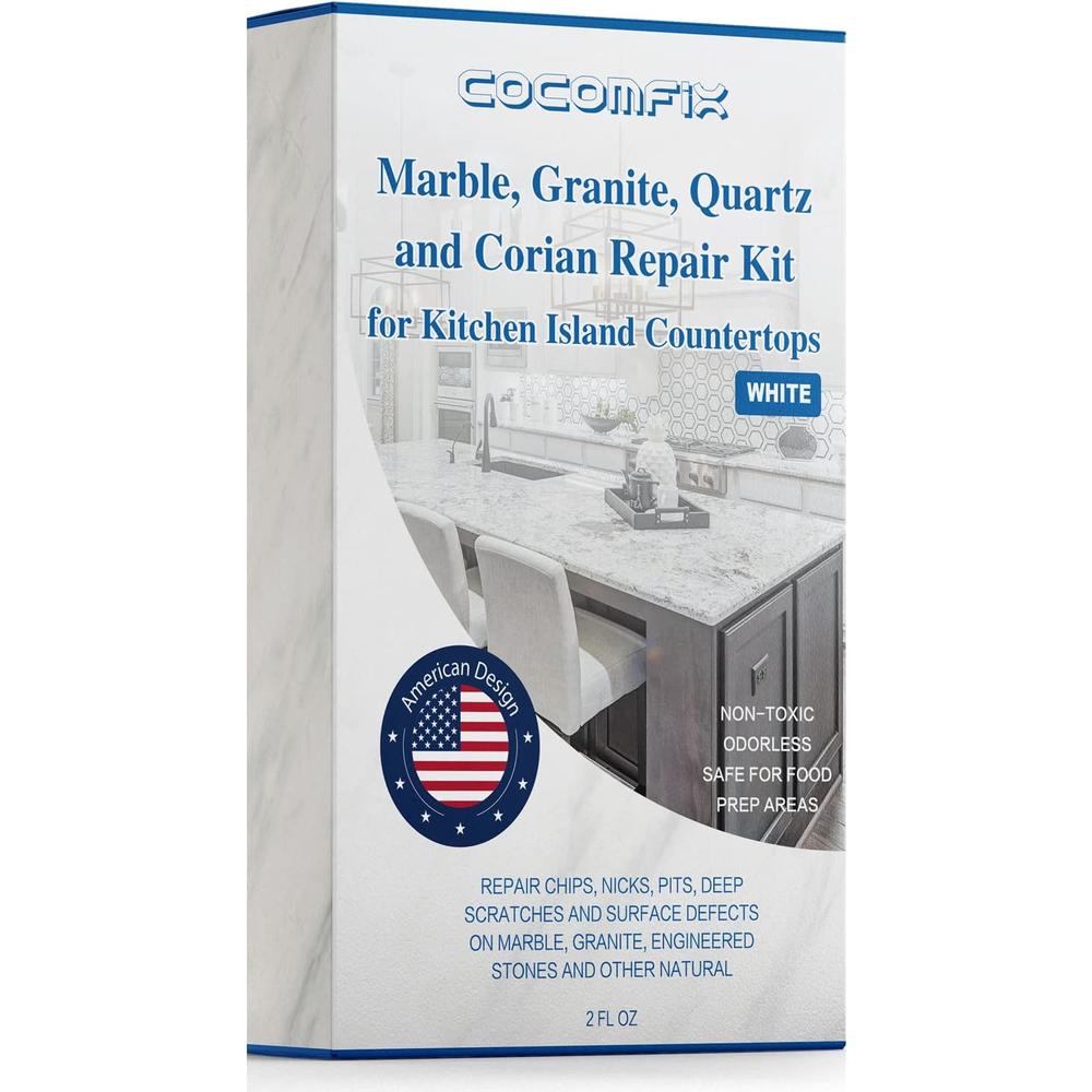 cocomfix Quartz Countertop Chip Repair Kit. Marble and Granite Repair Kit.(White) - Quickly Repair Countertop Chips and Cracks