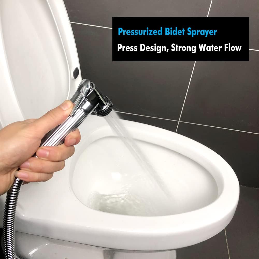 ULTGRT Bidet Sprayer Set for Toilet Hand held Sprayer with T-Valve, Hose and Holder - Easy to Install - Support Wall or Toilet Mount (