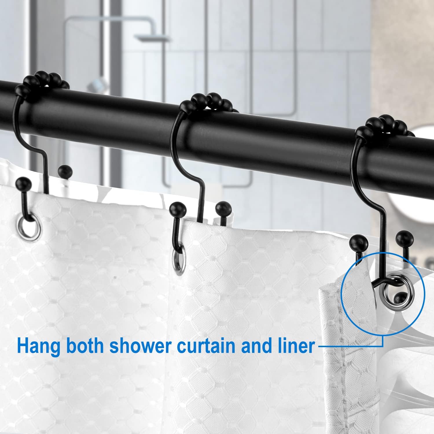 Toprod Shower Curtain Hooks Rings Double Sided Stainless Steel Rust Proof