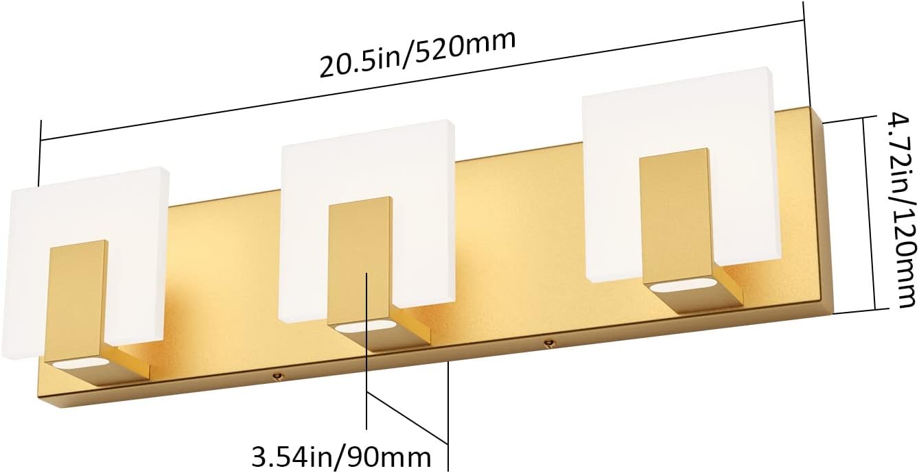 Aipsun Gold Bathroom Vanity Light Fixtures Modern LED 3 Lights Vanity Light for Bathroom Up and Down Wall Light Fixtures 6000K