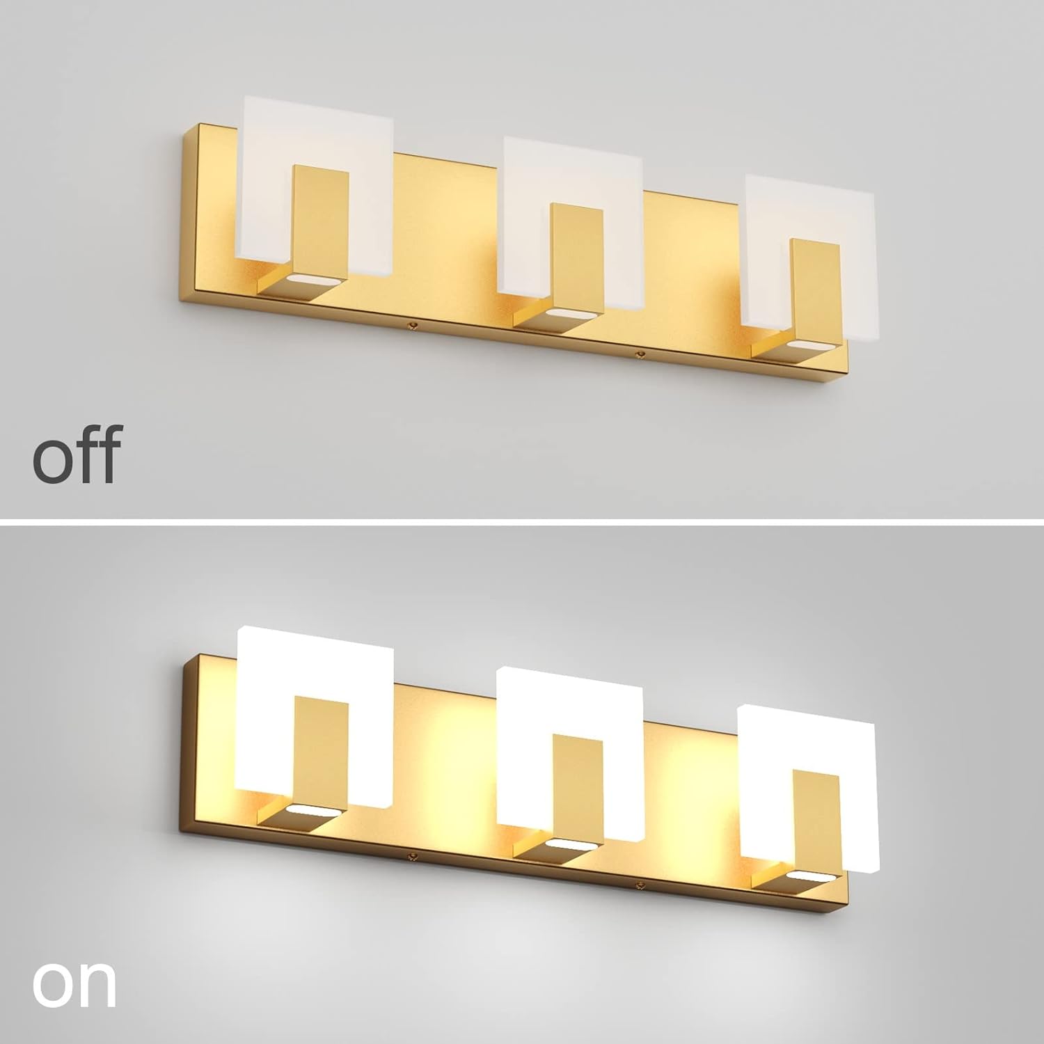 Aipsun Gold Bathroom Vanity Light Fixtures Modern LED 3 Lights Vanity Light for Bathroom Up and Down Wall Light Fixtures 6000K