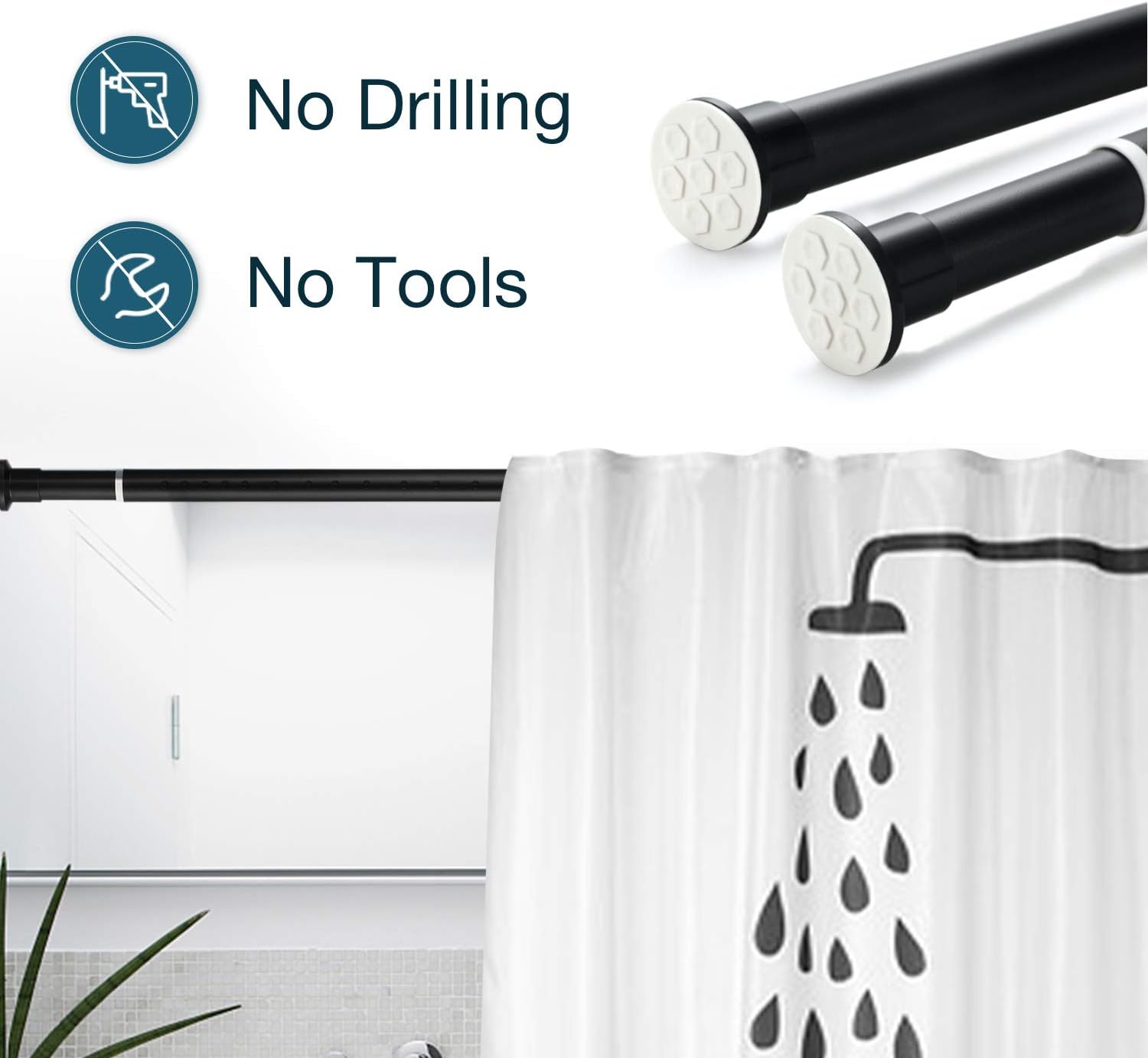 Oxdigi Room Divider Tension Curtain Rod Long / 122.1-141.7 inches Large No Drilling Adjustable Window Curtain Rod for Bathroom, Shower