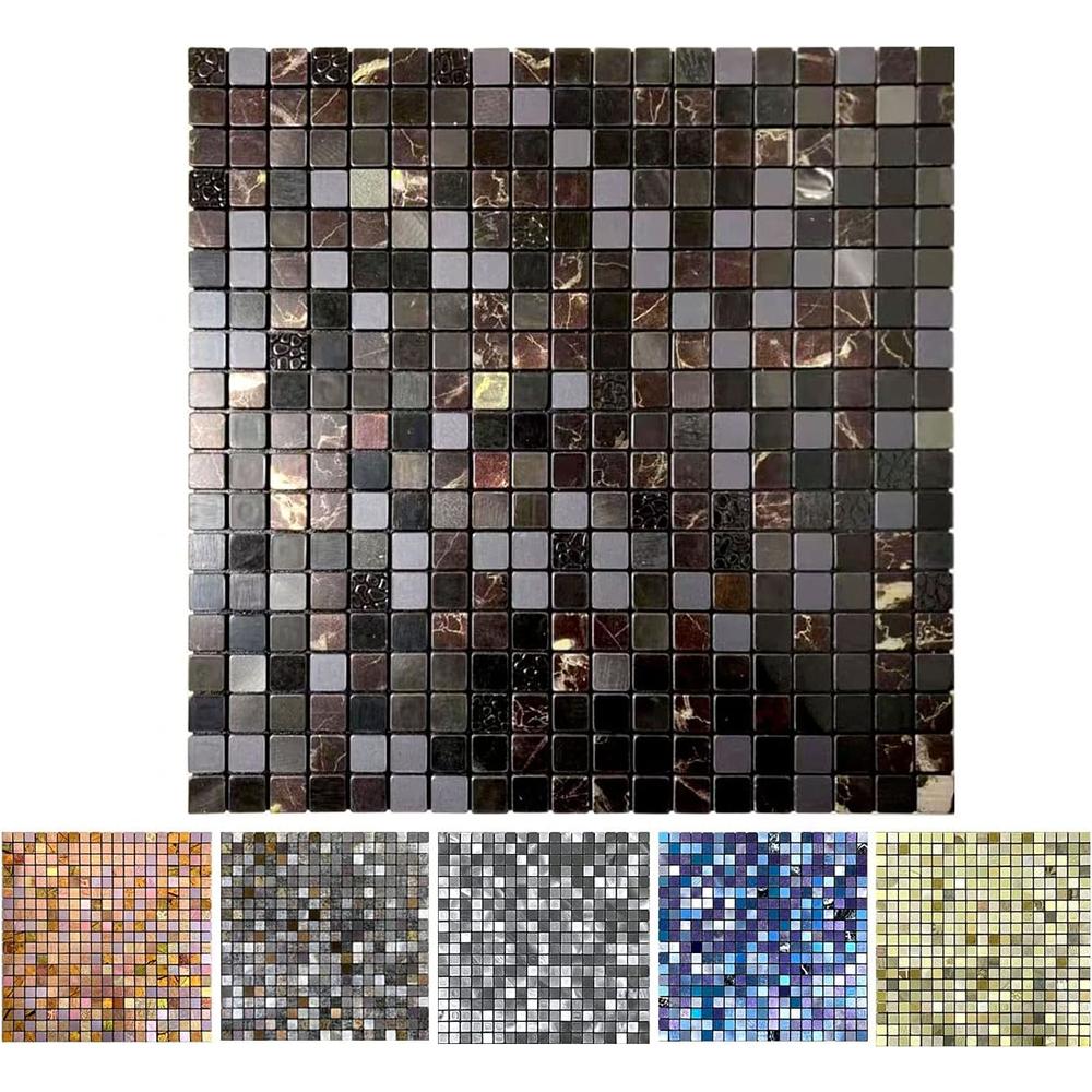 XUANINY Peel and Stick Backsplash Tiles for Kitchen,Bathroom ,Fireplace ,Self Adhesive Metal Aluminum Mosaic (12"x12") (5, Bl