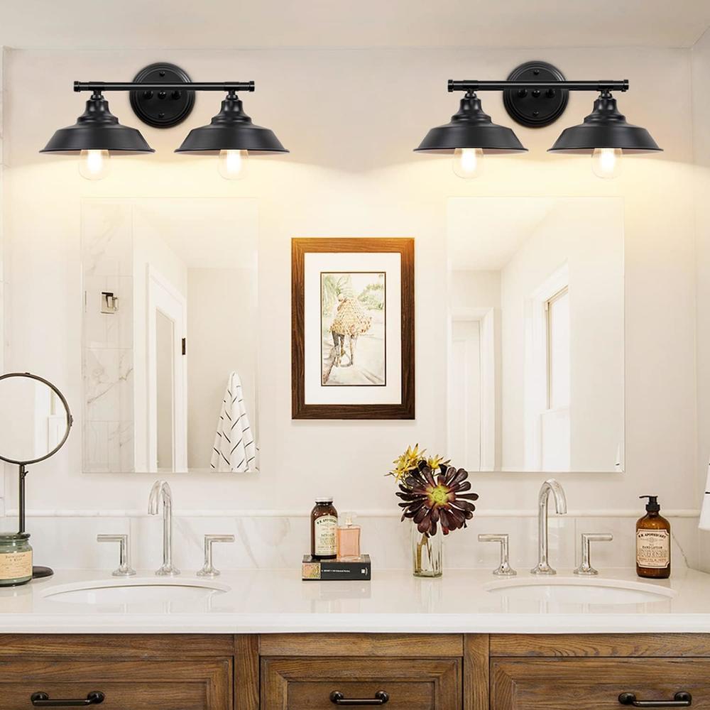 Adcssynd Farmhouse Bathroom Vanity Light Fixtures Black, Metal Bathroom Lights Over Mirror 2-Lights, Farmhouse Bathroom Light Fixtures,