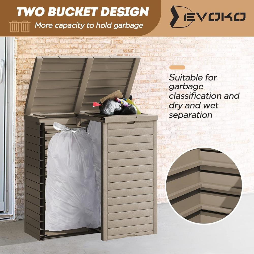 Generic Devoko 78 Gallon Resin Trash Can Outdoor Double Waste Bin Trash with Drip Tray Armrest for Garage Two Trash Bags for Patio Hide