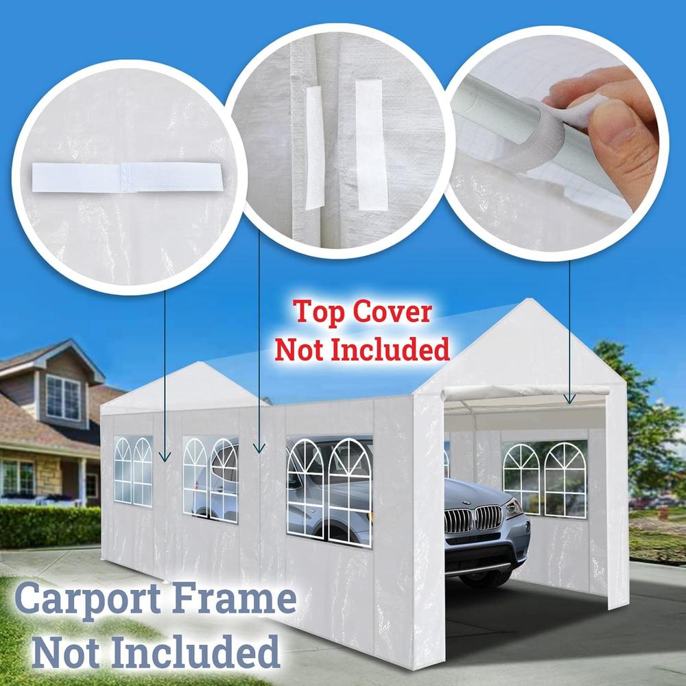 BenefitUSA Replacement Carport Side Wall for 10x20 ft Tent Garage, White Carport Sidewall (Side Wall ONLY, Frame is NOT Included)