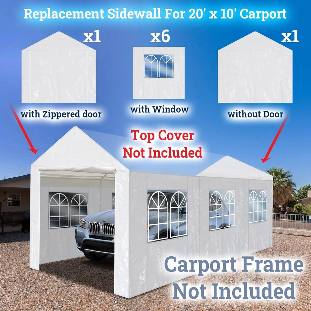 BenefitUSA Replacement Carport Side Wall for 10x20 ft Tent Garage, White Carport Sidewall (Side Wall ONLY, Frame is NOT Included)