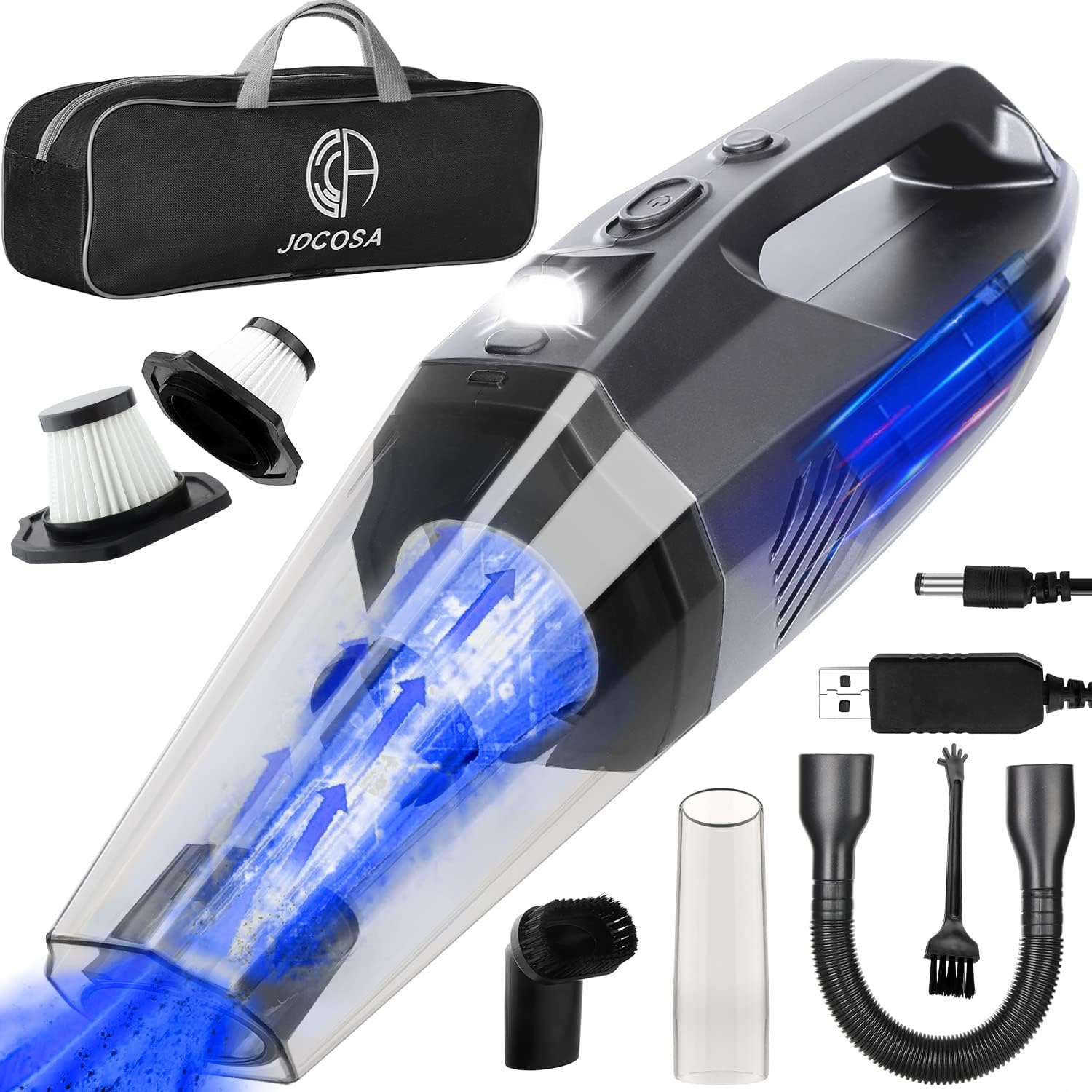 JOcOSA Handheld Vacuum 8000PA,High Power Portable Car Vacuum, USB Charging Dust Busters Cordless Rechargeable with Led Light for car/H
