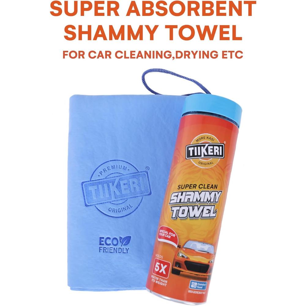 TIIKERI Super Absorbent Shammy Towel for Cars Drying - Blue,Multi-Use Chamois Cloth for Cars Boat Sports Furniture etc-Black, 26"x
