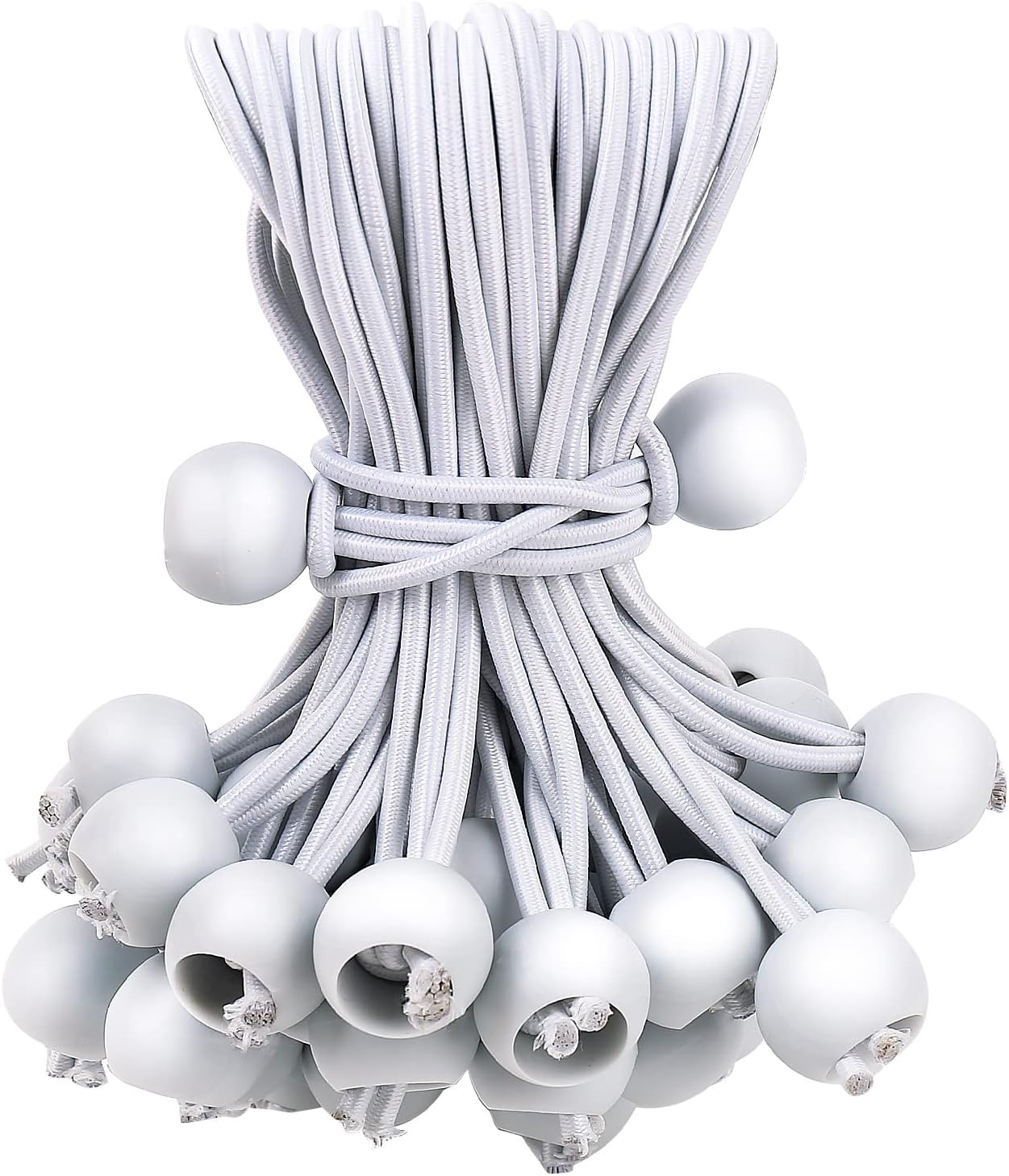 SkyTened 50PCS Mini White Ball Bungee Cords, 4 Inch Heavy Duty Outdoor Bungee Cord with Balls, Tarp Tie Down Bungee Balls for Shelter, C