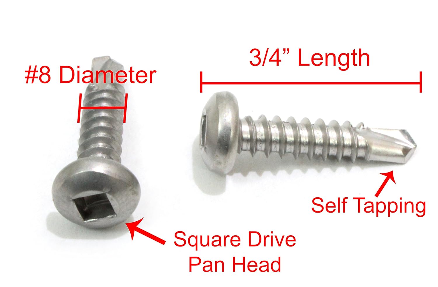 Generic 10 x 3/4" Stainless Pan Head Square Drive Sheet Metal Self Tapping Drilling Screws, (100pc) 410 Stainless, Corrosion Resis