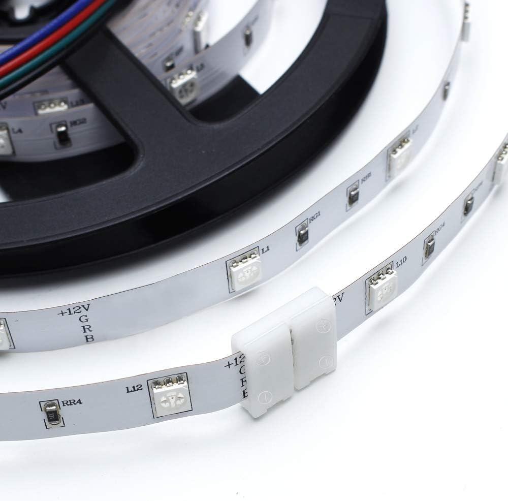 LightingWill 30Pack 4-Pin RGB LED Light Strip Connector 10mm Unwired Gapless Solderless Adapter Connectors for 5050 Multicolor LED Strip Lig