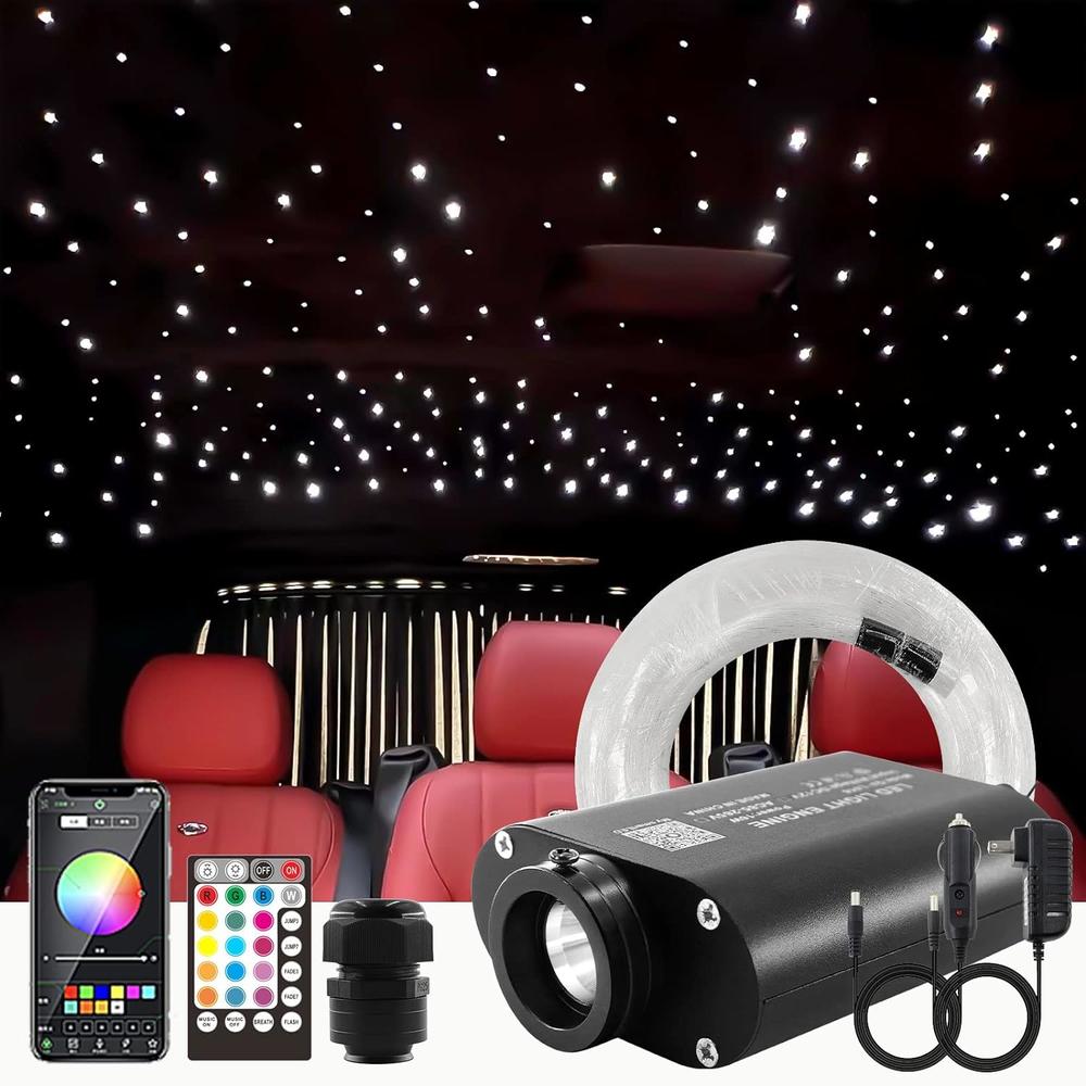 ATOKEE Fiber Optic Lights, 16W Starlight Headliner Kit for Car Roof Decor, 150pcs*0.03in*6.5ft Car LED Star Ceiling Lights with 28-Key