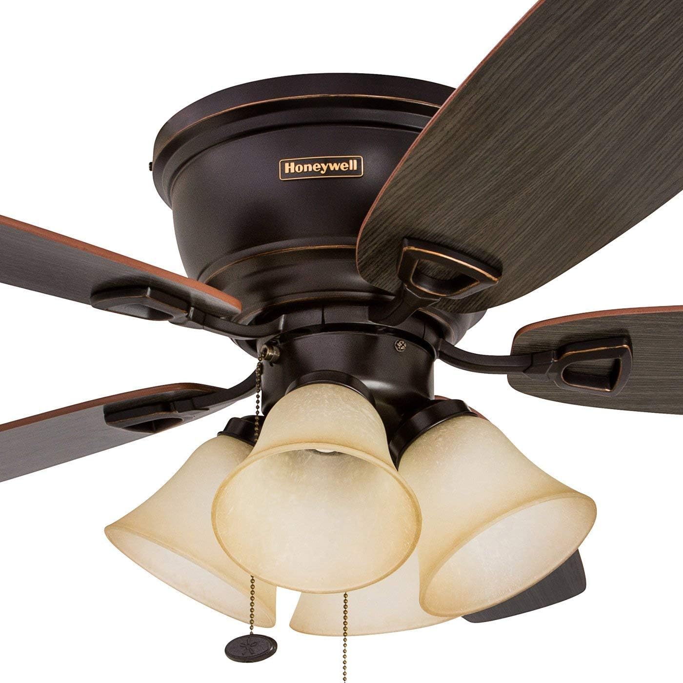 Honeywell Glen Alden - 52-in Contemporary Indoor Fan - Flush Mount Ceiling Fan with Pull Chain - Room Fan with No Light - Model 50183 (Oi