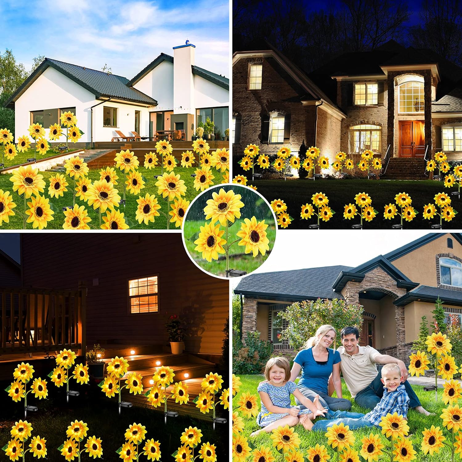 MMHF Outdoor Solar Garden Stake Lights,Upgraded LED Solar Powered Light with 3 Sunflower, Waterproof Solar Decorative Lights for Gar